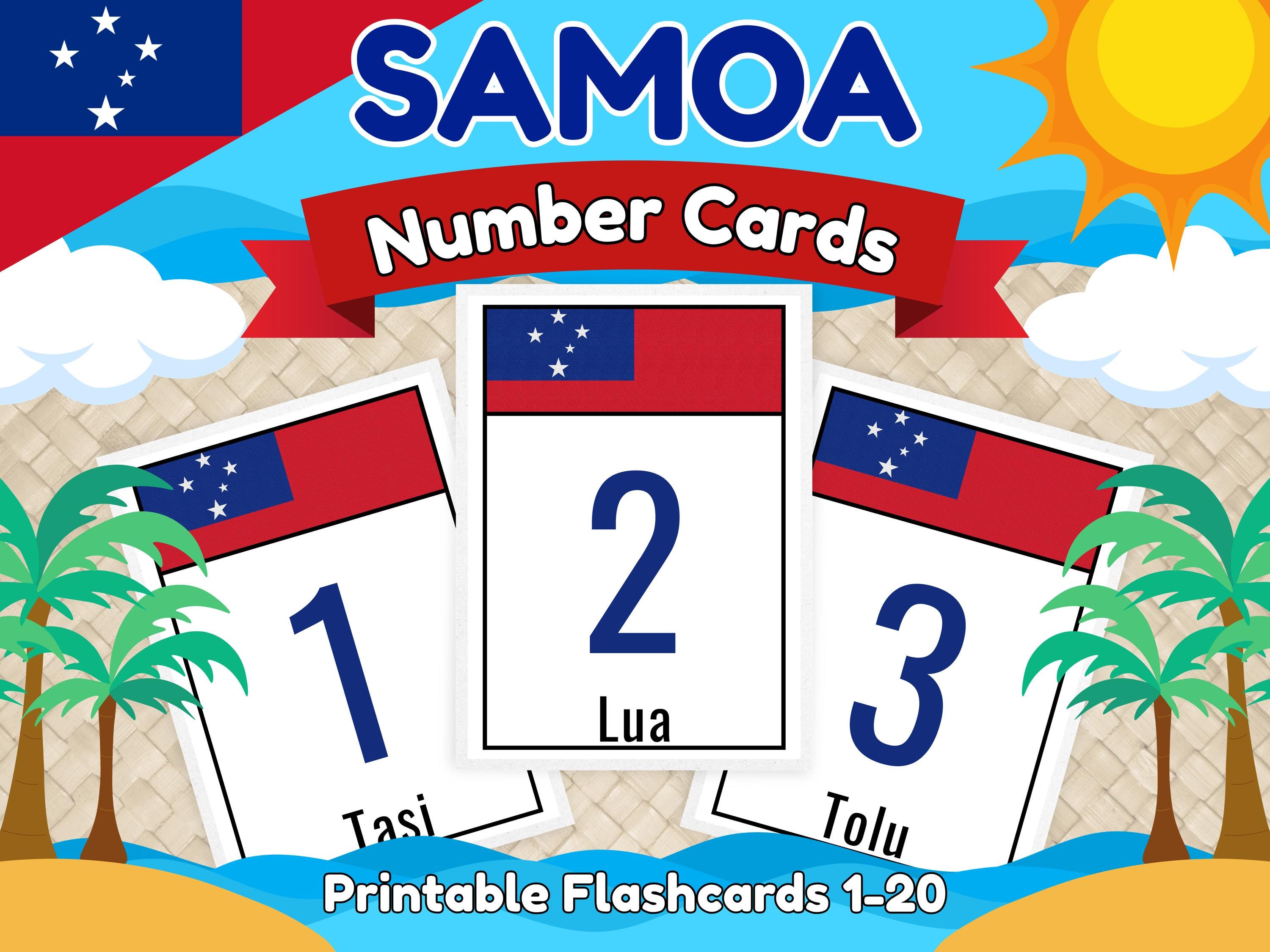 Samoa Number Code Samoan Numbers 1–20 Flashcards – Pasifika Flag Theme Counting Resource ...