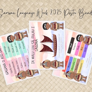 Samoan Language Week 2025 Posters A3, Samoan Common Phrases, Samoan Colours, Samoan Numbers, Samoan Alphabet, Learn to Speak Samoan, Charts