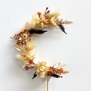 Autumn/fall Crescent Moon Dried Flower Boho Wedding Cake Topper/rust/autumn/fall/dried flowers/cake topper/handmade cake topper