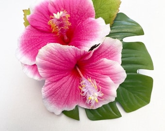 Pink Hawaiian hair clip/hair flower/50s hair flower/rockabilly flower/hawaiian party hair clip/tropical hair clip/hibiscus hair clip