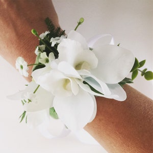 Weiße Orchidee Armband/Handgelenk Armband/weiß grüne Handgelenk Anstecknadel/Polynesische Orchidee Armband/Tahiti Armband