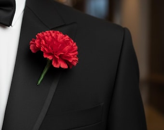 Red silk carnation boutonniere/grooms buttonhole/wedding boutonniere