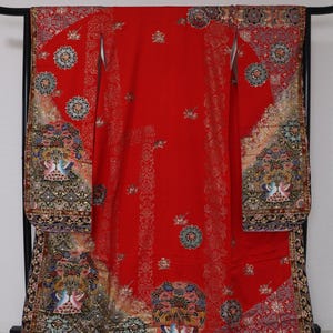 Vintage Japanese silk kimono robe Big Furisode