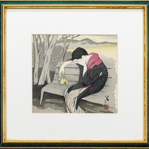 Waiting, But the One Never Comes - Takehisa Yumeji Woodblock Print, Framed Vintage Japanese Art