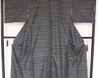 Vintage Japanese silk kimono robe Oshima Tsumugi