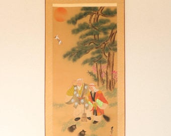 Vintage Japanese Hanging scroll Kakejiku painting on paper
