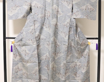Vintage Japanese silk kimono robe Oshima Tsumugi
