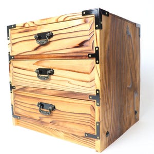 Natural Wood 3-Drawer Chest - Vintage Japanese Mini Cabinet - 1900s