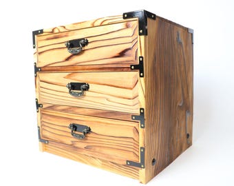 Natural Wood 3-Drawer Chest - Vintage Japanese Mini Cabinet - 1900s
