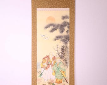 Vintage Japanese Hanging scroll Kakejiku painting on paper