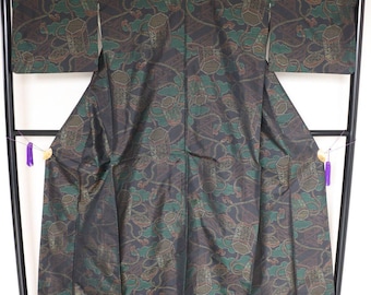Vintage Japanese silk kimono robe Oshima Tsumugi