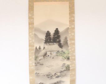 Vintage Japanese Hanging scroll Kakejiku painting on paper