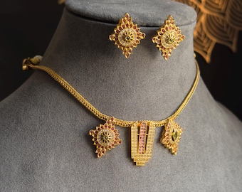 South Indian Vaishnav Tilak Necklace Set | Iyengar Namam Jewelry | Vishnu Tilak Temple Necklace with Earrings south Indian Traditional