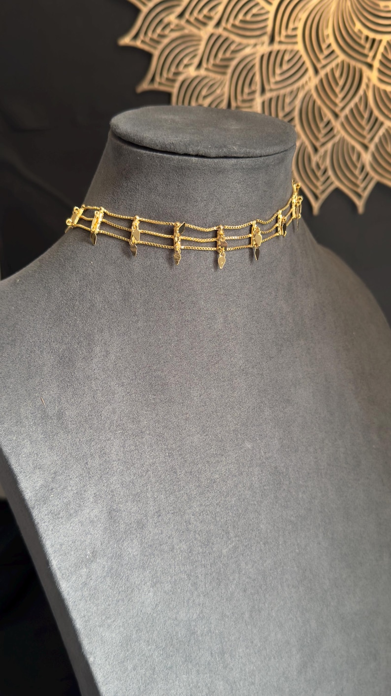 3 Line Traditional Ilakathali South Indian Gold Choker Necklace Set ...