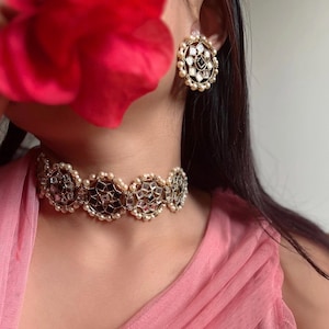 Panoply Trendy Mirror Polki Indian Pakistani Kundan Choker  Tikka Set - BOLLYWOOD