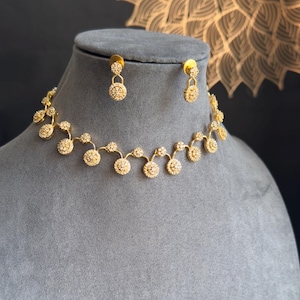 Panoply AD Matt Gold Necklace Set indian jewelry - AMERICAN DIAMOND