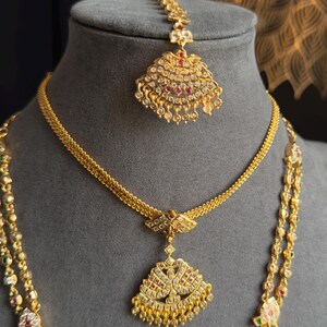 Gold Atigai Pacholam South Indian Gold Long Necklace Set - TRADITIONAL image 4