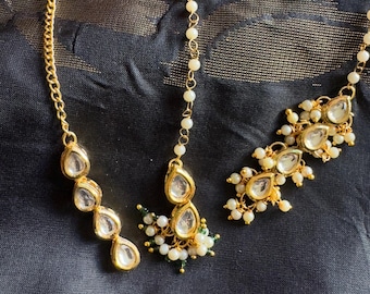 Dainty Pearl Kundan Meenakari gold Forehead Jewelry - Indian head tikka jewelry| Forehead Jewelery  TIKKA