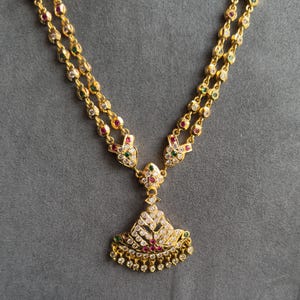 Gold Atigai Pacholam South Indian Gold Long Necklace Set - TRADITIONAL image 5