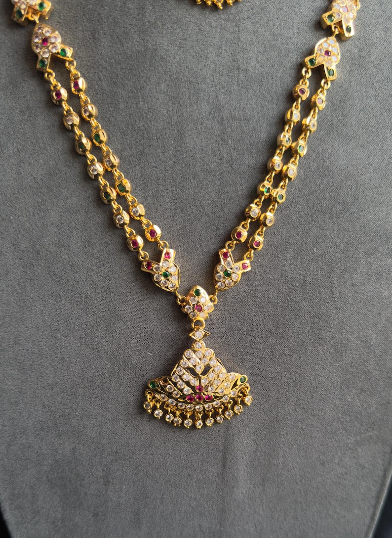 Gold Atigai Pacholam South Indian Gold Long Necklace Set - TRADITIONAL image 5