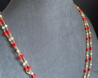 Parel Pavazha mala 23,5 microgouden 24-inch koraal Indiase mala-ketting