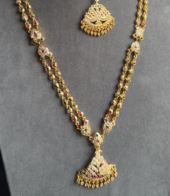 Gold Atigai Pacholam South Indian Gold Long Necklace Set - TRADITIONAL
