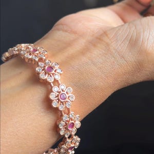 Rosegouden bloem zirkonia armbanden Pakistaanse Indiase armband | Amerikaanse diamant - INDO WESTERN