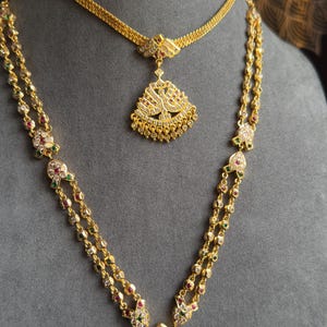 Gold Atigai Pacholam South Indian Gold Long Necklace Set - TRADITIONAL image 2