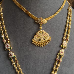 Gold Atigai Pacholam South Indian Gold Long Necklace Set - TRADITIONAL image 3