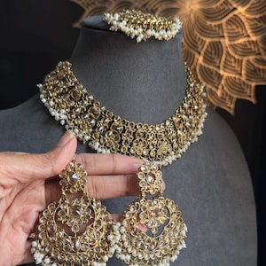Mehendi Kundan Polki Reverse Indian Pakistani AD Choker Earrings  Tikka - BOLLYWOOD