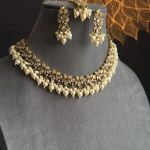 Indian Pakistani Trendy Mehendi Kundan Reverse AD Polki Choker Earrings Tikka - BOLLYWOOD