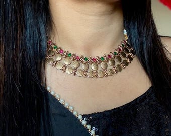 Panoply Traditional Lakshmi Coin South Indian Jewelry Necklace Set - TEMPLE