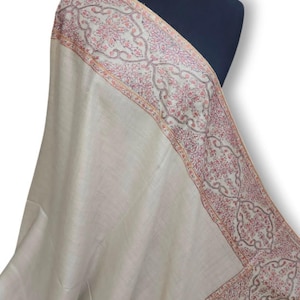 Handmade Pashmina Shawl | Made in Kashmir Kalandaur Border | Shawl and wraps Full Embroidery Kashmiri Work, Winter Wrap, Christmas Gift