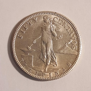 Collectible part silver coin 1944S Philippines fifty centavos  (#A06)