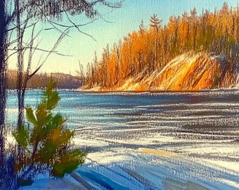 Minnesota Boundary Waters Pastel Art Print - Tranquil Wilderness Wall Decor Northwoods Lake Sunset Painting, BWCA Canoe Landscape