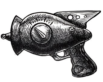 Raygun Linoleum Cut Print