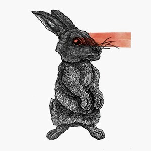 Laser Eye Bunny Linoleum Cut Print