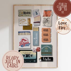 CUSTOM MATCHBOOK ART Personalized Digital Matchbox Gift| Large Matches Print Customized Retro Wall Poster Unique Anniversary Gift