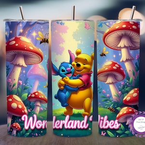 Abrazo de dibujos animados caprichosos en el Bosque Encantado: diseño de envoltura para vaso delgado de 20 oz, sublimación de alta resolución con vibraciones del País de las Maravillas, descarga PNG