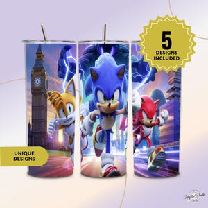 Emballage pour verres Hedgehod | Gobelet Speedster| Gobelet trio de super-héros Son-ic | Gobelet de jeu 20 oz | Gobelet de jeu vidéo Hero Design sublimation