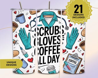 Vaso delgado de 20 oz para enfermera (diseño de sublimación PNG), envoltura para vaso de enfermera (diseño de vaso de 20 oz), diseños para vaso de 20 oz, descarga de vaso (diseño de vaso)