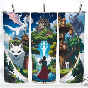 Fantasy Anime Ghibli-Inspired 20oz Tumbler Wrap Design | Magical Landscape Art | 300 DPI High-Resolution Digital Download PNG