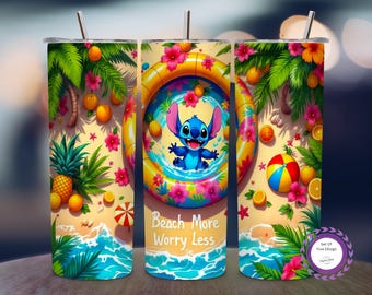 Funny Stitch Summer 20oz Tumbler, 20oz Skinny Tumbler, Cartoon Tumbler Wrap, Beach Tumbler Sublimation, Full Tumbler Wrap, Tumbler Png