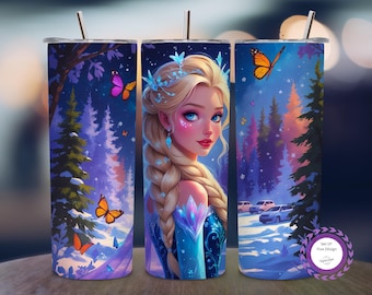Princess Winter Fantasy Tumbler Wrap, Ice Princess Wrap, Winter Floral Wrap, Snowy Princess Png , 20oz Skinny Tumbler PNG Design