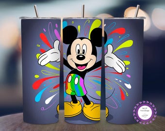 Colorful Mouse Rainbow Art 20oz Tumbler Wrap Sublimation Design, Cartoon Ink Splash PNG, Cute Mouse Printable Straight File PNG Download