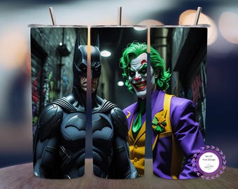 Superhero & Villain Tumbler Wrap, Comic Duo Tumbler Wrap, 20oz Skinny Tumbler Sublimation Design PNG, Digital Download PNG