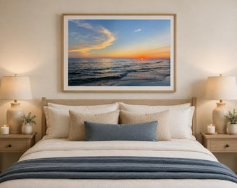 Golden Horizon Sunset Beach Photography Print | Coastal Ocean Wall Art (Digital Download)