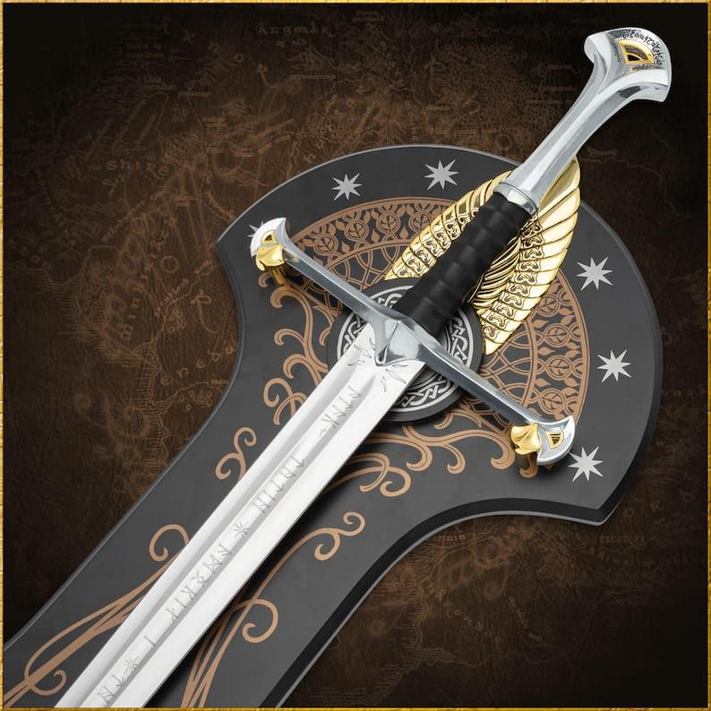 Custom Handmade Damascus Steel Movie Replica Forged Sword, Best Wedding Anniversary Gift for Him, Master Andurill Sword of Narsill