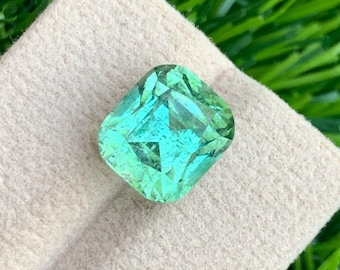 Apple Green Tourmaline Gemstone: 7.85 Carat Cushion Cut