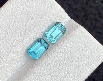 1.60 Carats Neon Blue Tourmaline Pair – Emerald Cut, Afghan Tourmaline Earrings